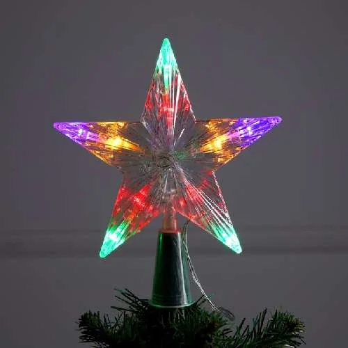 Светодиодная верхушка на ёлку «Звезда белая» 16см, 10 LED, батарейки ААх2 (н/компл), свечение мульти