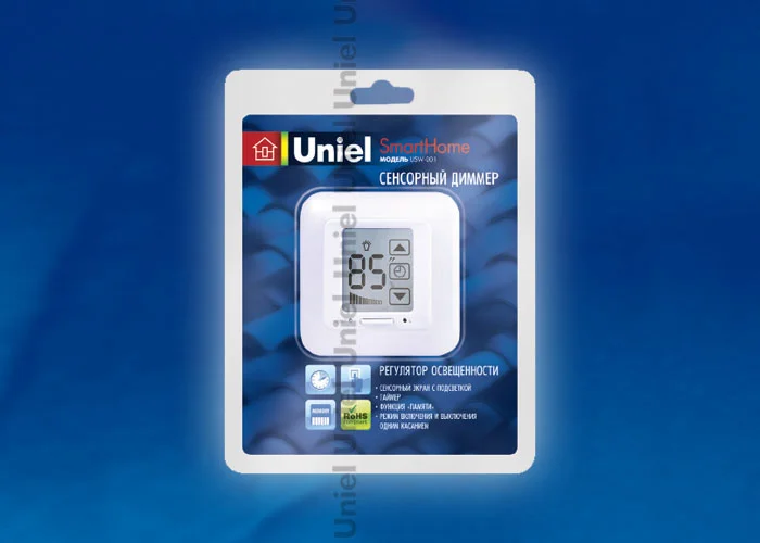 Светорегулятор (диммер) с/п сенсор. 500вт (бел.) Uniel USW-001-LCD-DM-40/500W-TM-M-W * 04028