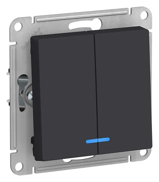 Выключатель с/п 2-кл. AtlasDesign 10А IP20 (сх. 5а) 10AX с подсв. механизм карбон SE ATN001053