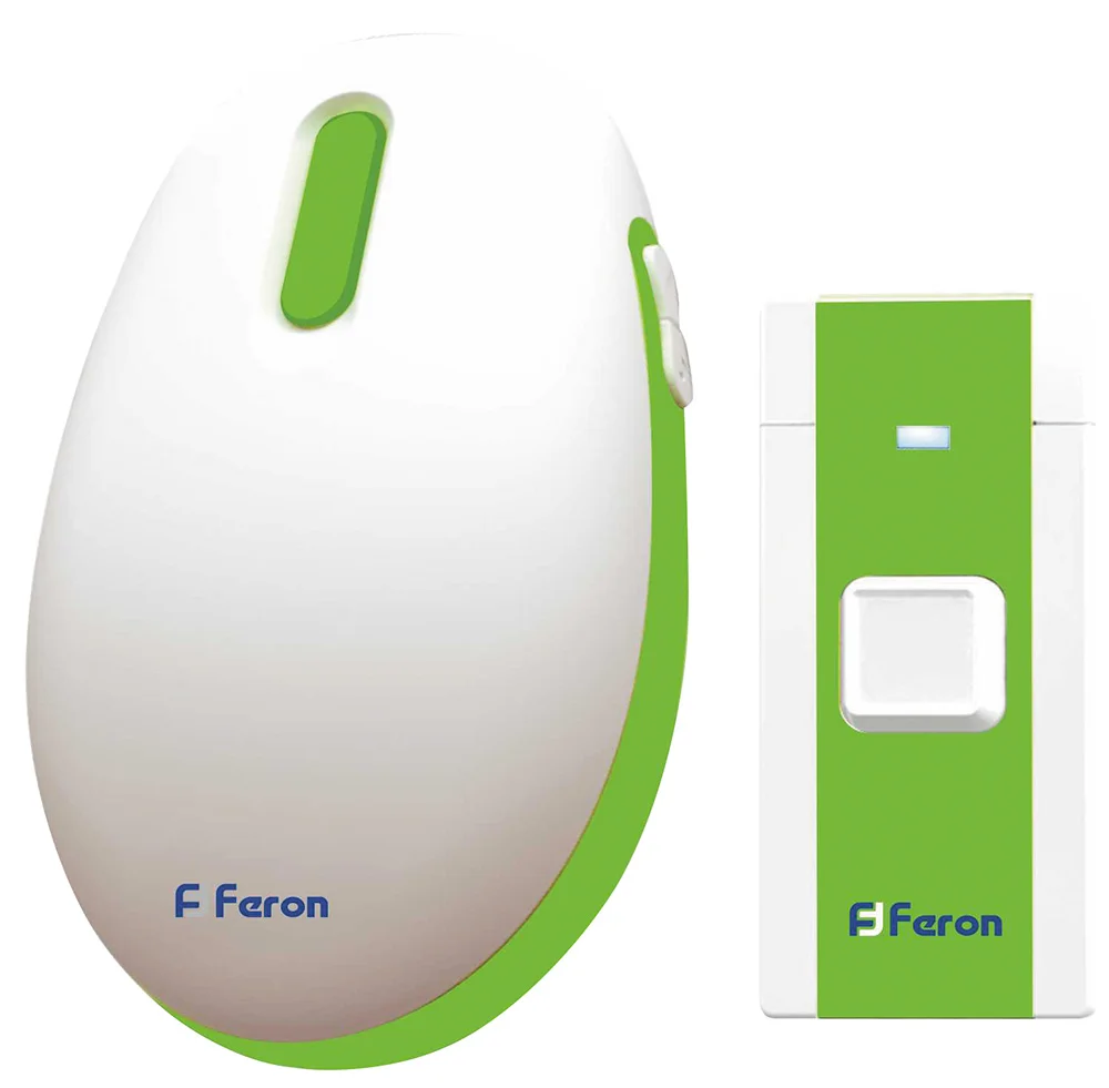 Звонок беспроводной 36М IP20 E-375 (белый / зеленый) Feron 23688 (действия 80м) *